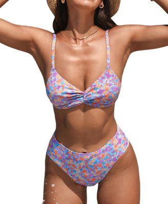 Cupshe Womens Fascinating Daisies Twist Bikini Top & Cheeky Bottoms Set Product Image