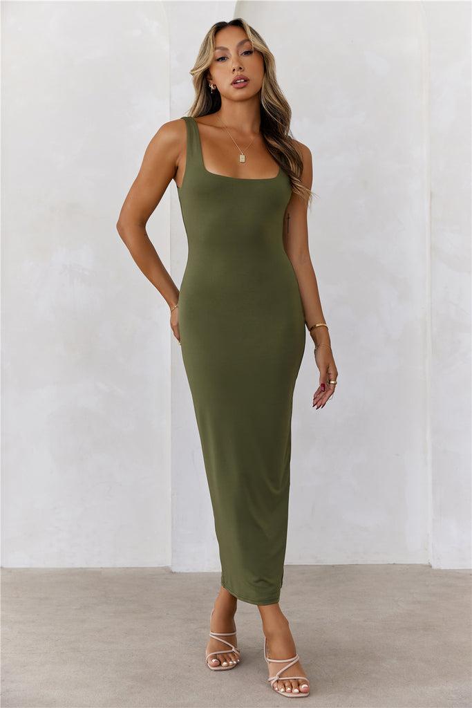 HELLO MOLLY BASE Premium Bodycon Maxi Dress Army Product Image