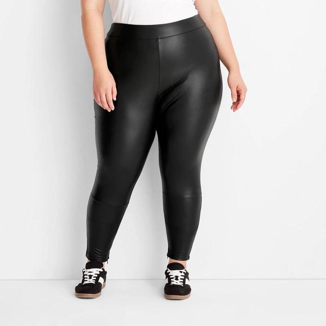 Womens High-Waisted Slim Fit Faux Leather Leggings - A New Day Black XXL Product Image