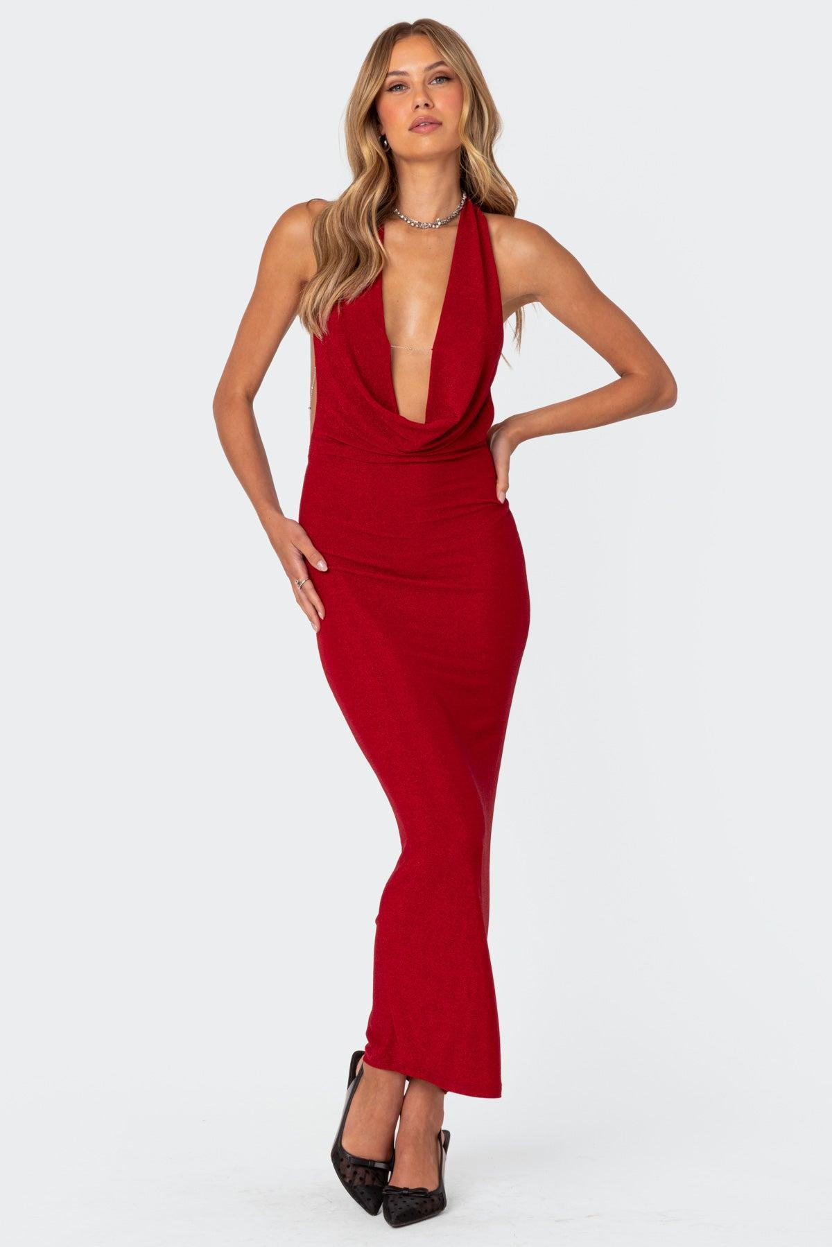 Cowl Neck Open Back Maxi Dress Product Image