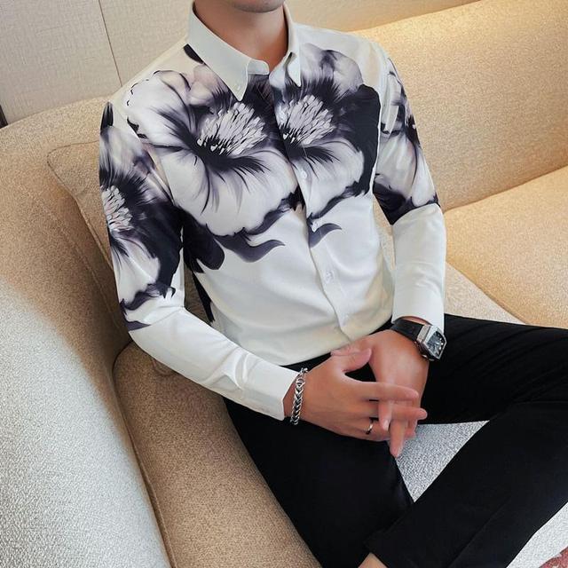 Long Sleeve Band Collar Floral Print Shirt Product Image