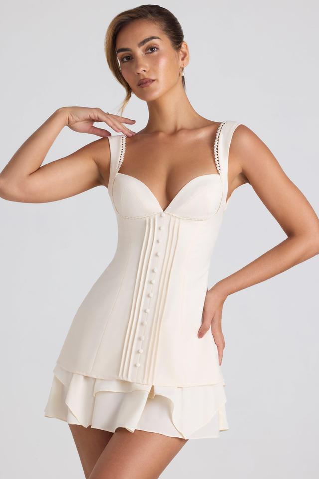 Ruffle-Trim Button-Detail Corset Mini Dress in Ivory Product Image