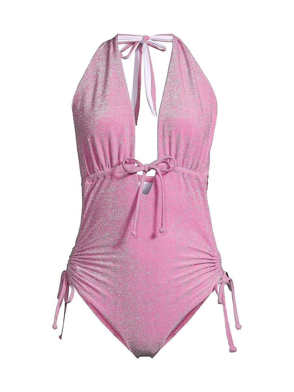 Womens Glittery Halter One-Piece Swimsuit Product Image