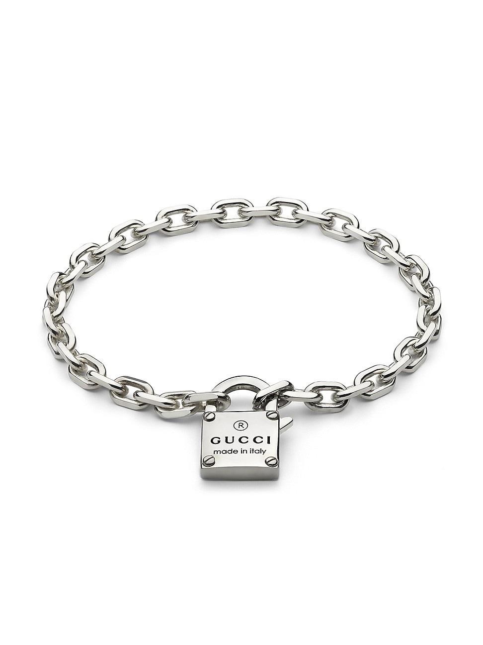 Mens Trademark Sterling Silver Padlock Charm Bracelet Product Image