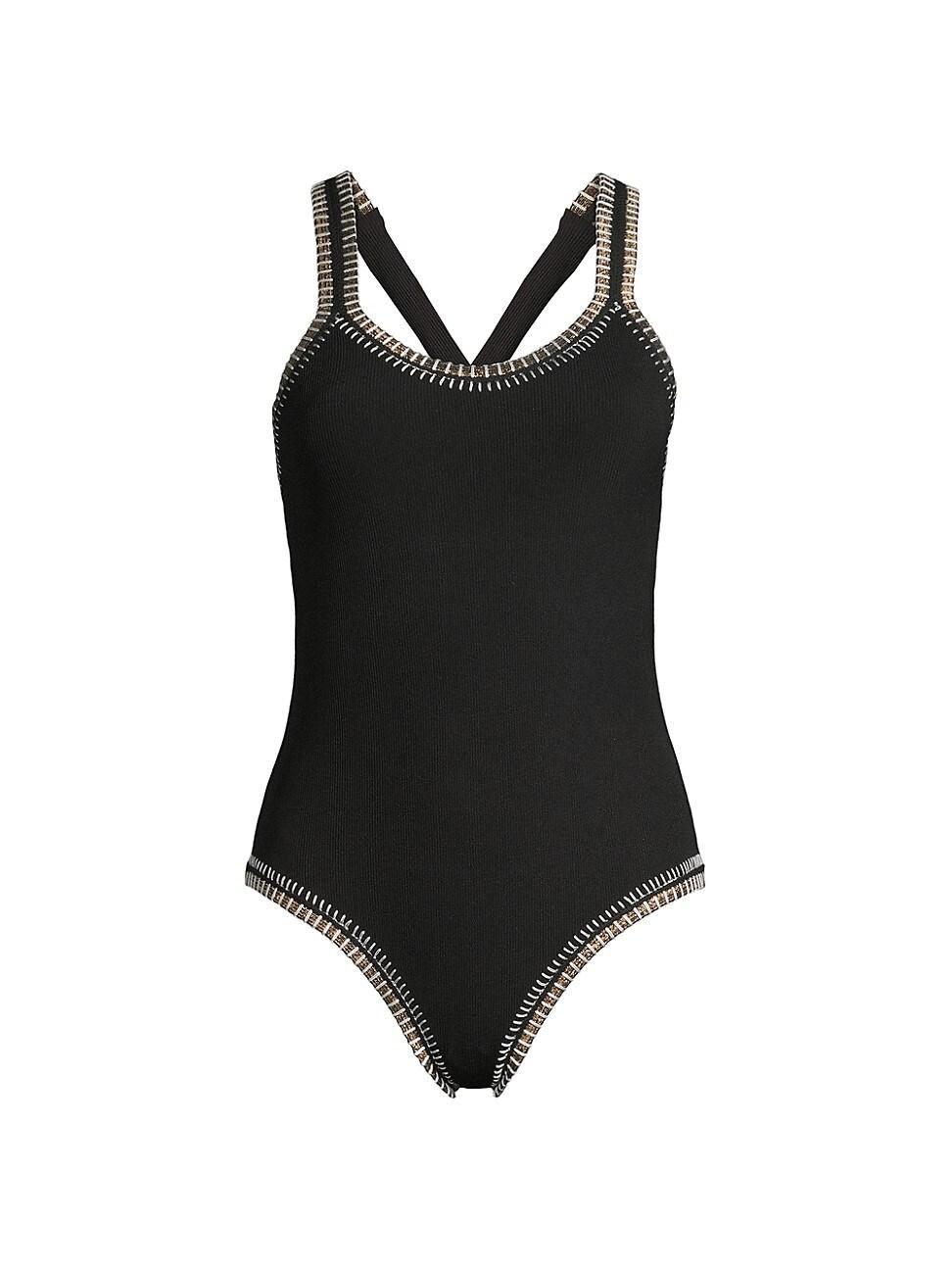 Crochet-Trim Strappy One-Piece Swimsuit Product Image