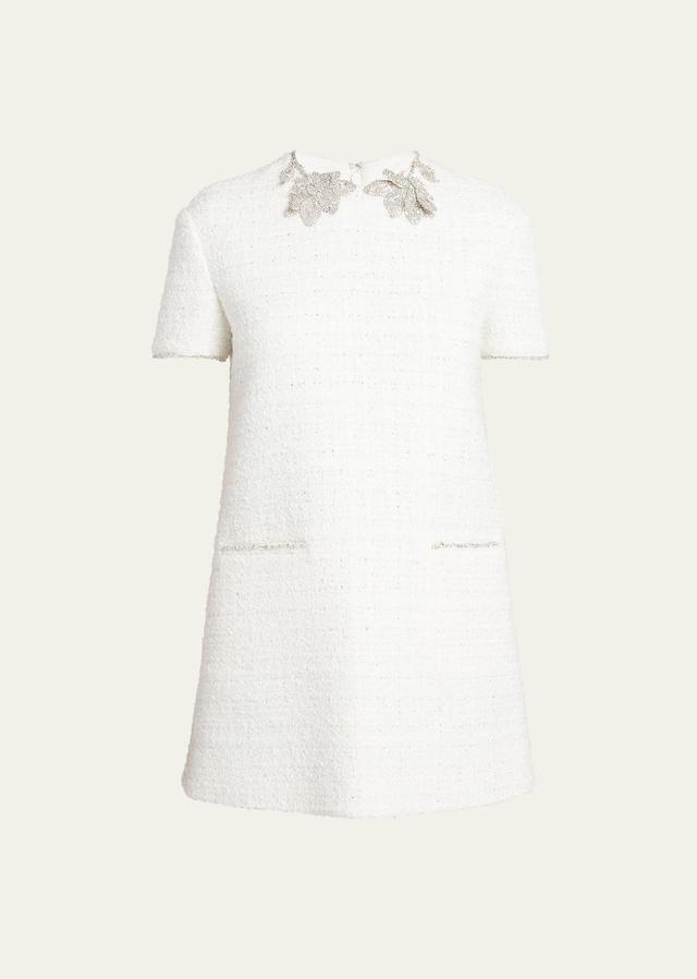 Womens Embroidered Glaze Tweed Short Dress Product Image