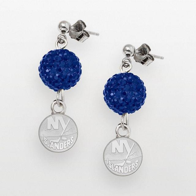 LogoArt New York Islanders Sterling Silver Crystal Ball Drop Earrings, Womens Product Image