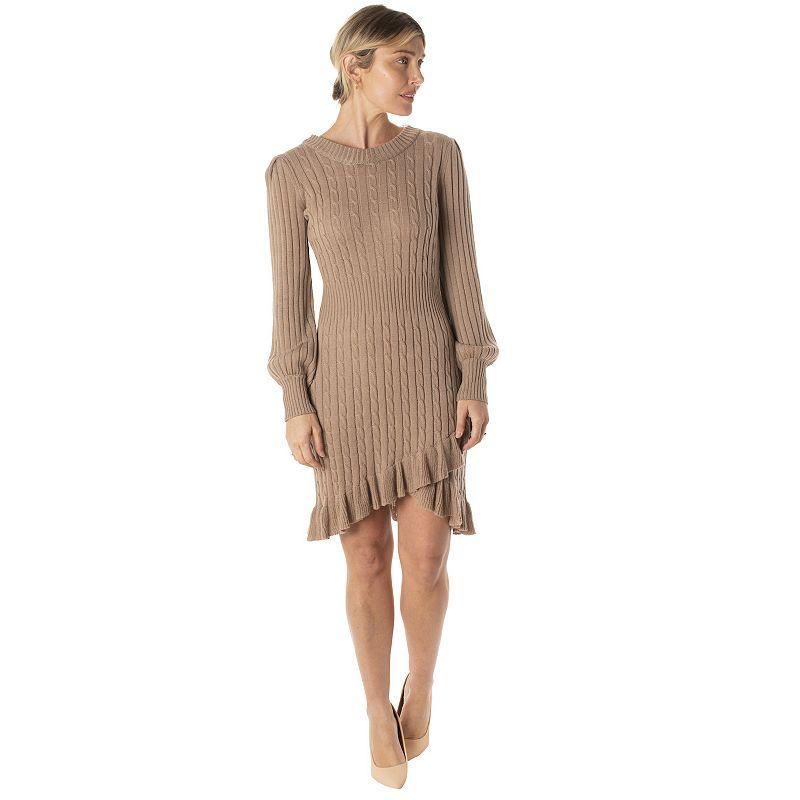 Womens Taylor Ruffled Tulip-Hem Sweaterdress Brown Product Image