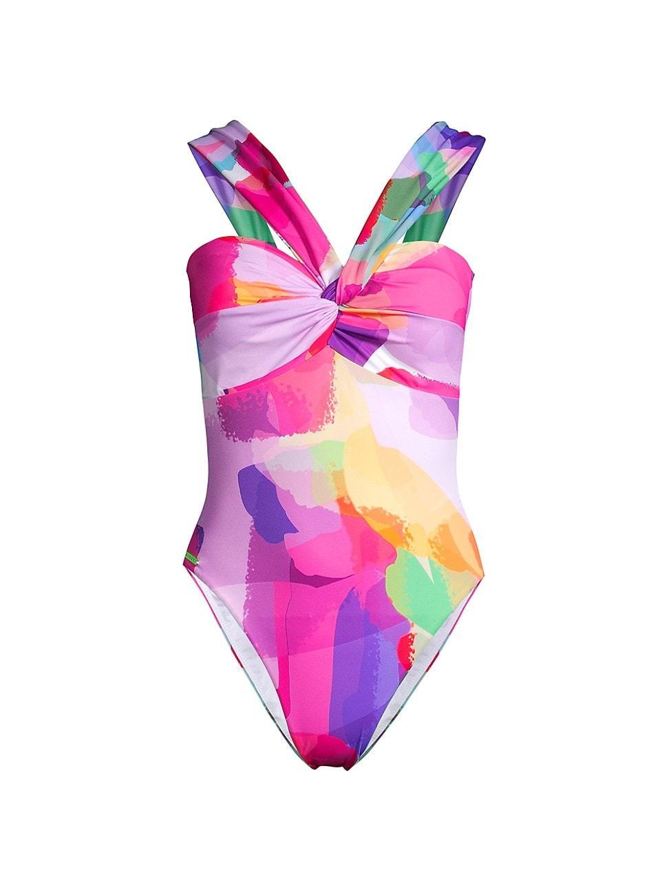 Womens Betsy Rainbow Waterfall Brushstroke One-Piece Swimsuit Product Image