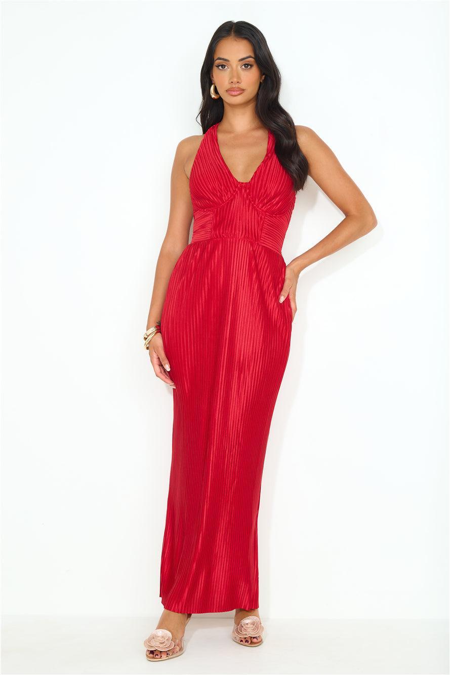 Special Events Pleated Halter Maxi Dress Red Product Image