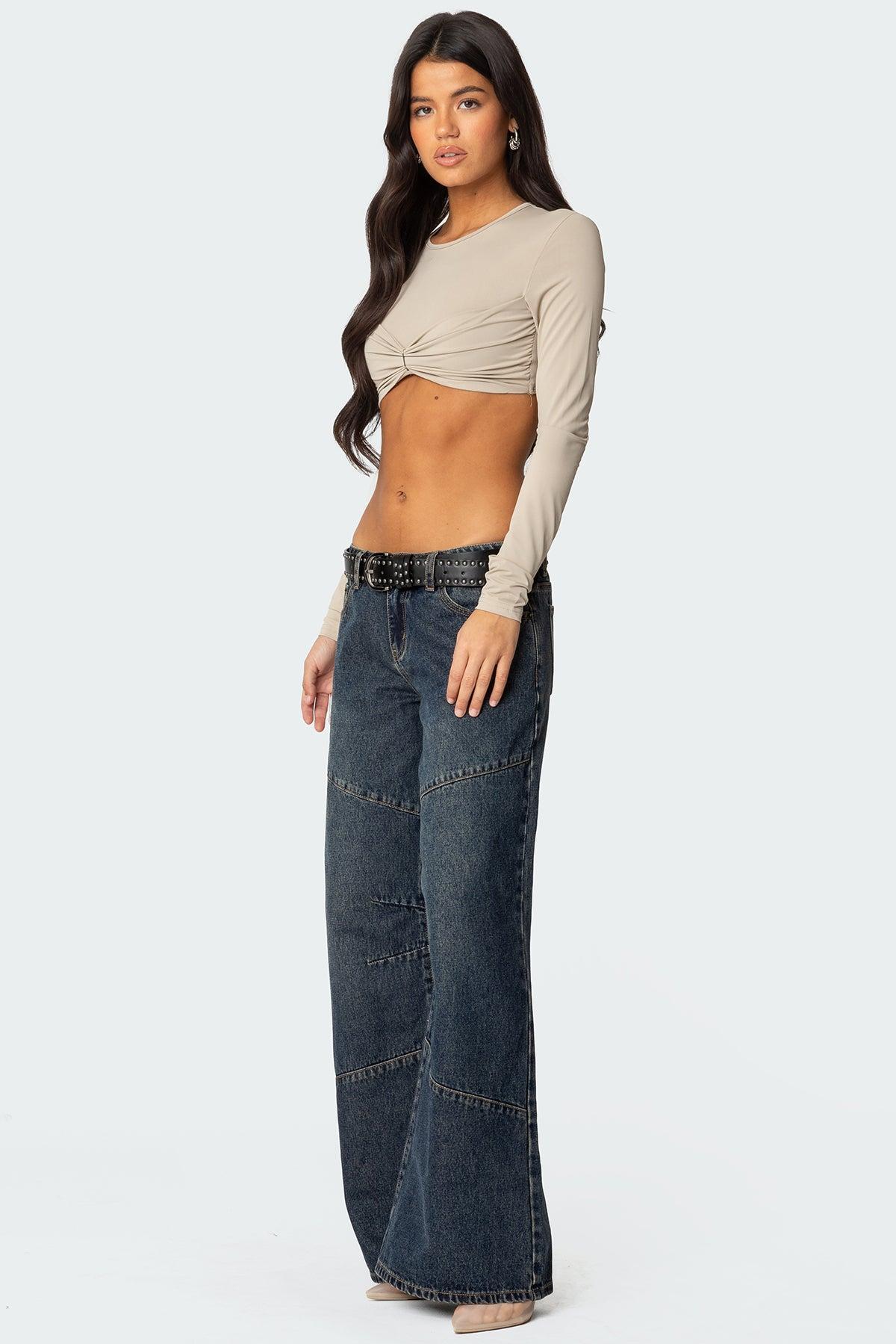 Gathered Long Sleeve Crop Top Product Image