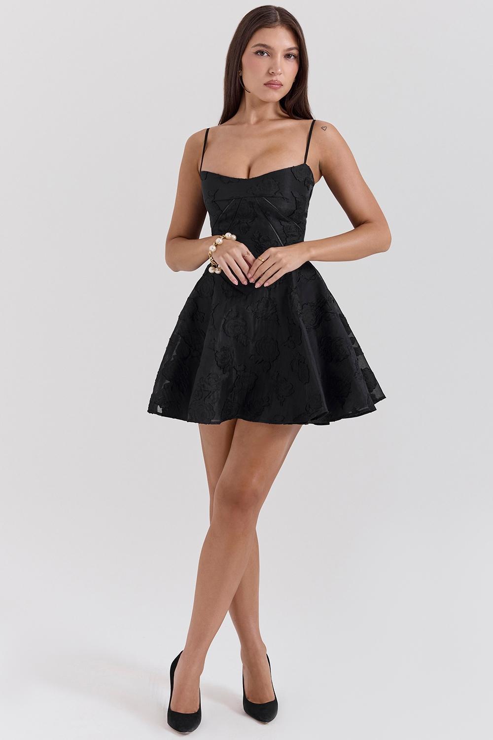 Serenita Black Floral Lace Back Mini Dress Product Image