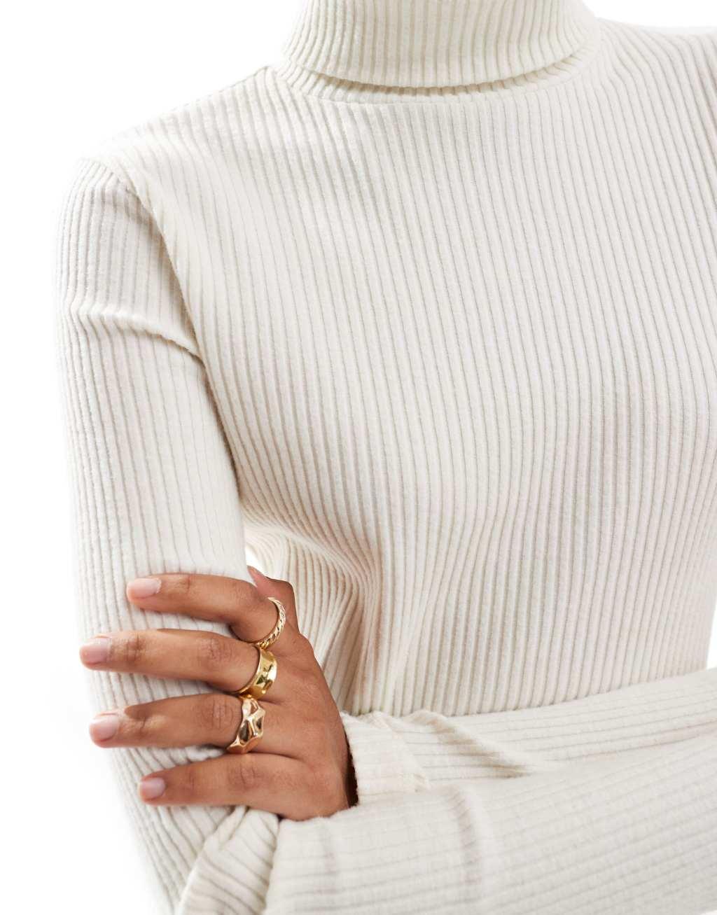 ASOS DESIGN supersoft brushed ribbed turtleneck in winter white Product Image