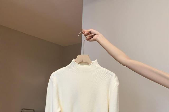 Mock Neck Plain Ribbed Sweater Product Image