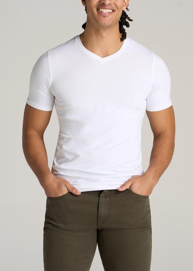 The Essential SLIM-FIT V-Neck Men's Tall Tees in White Male Product Image