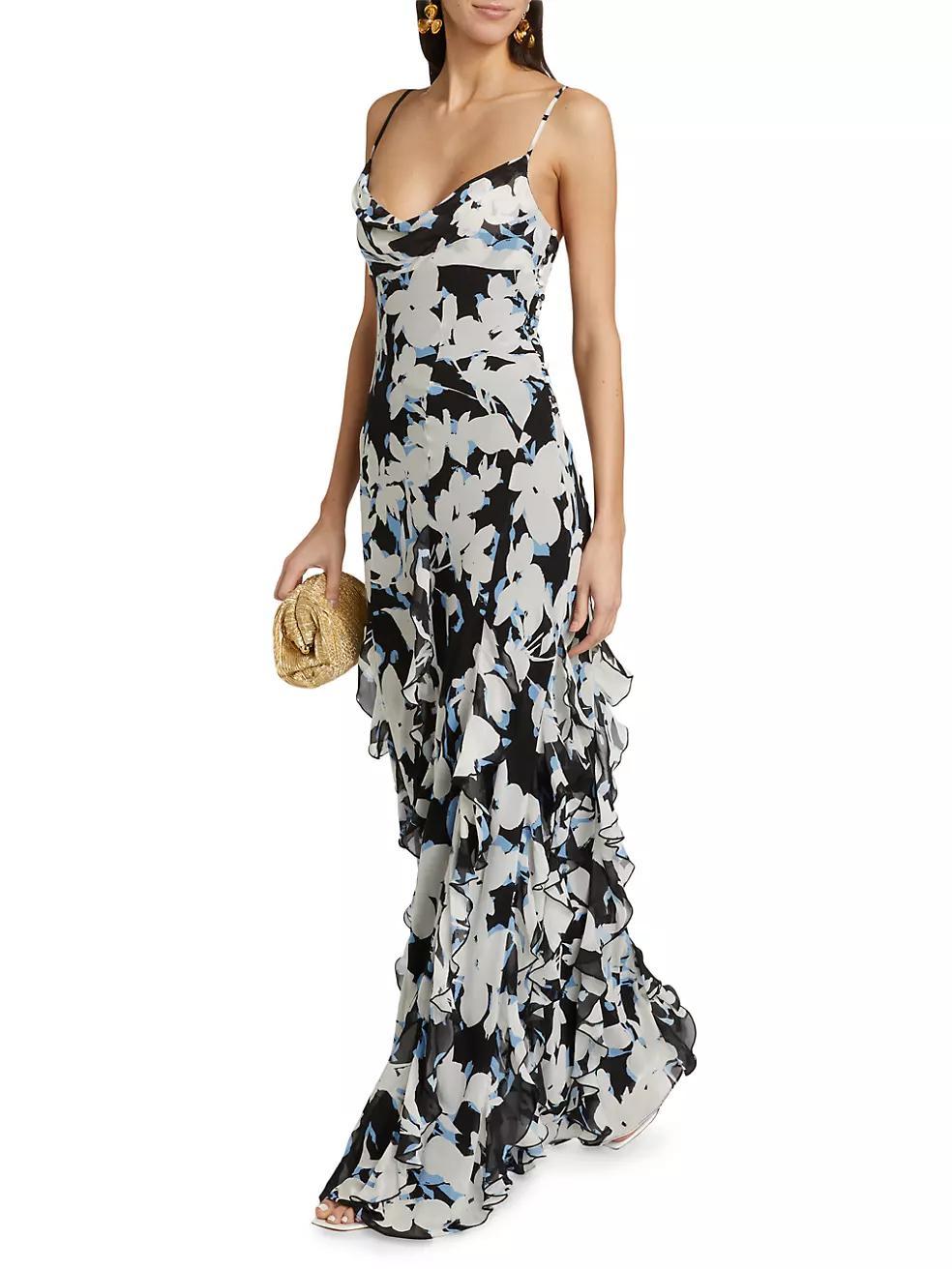 Kamila Ruffled Silk Floor-Length Dress Product Image