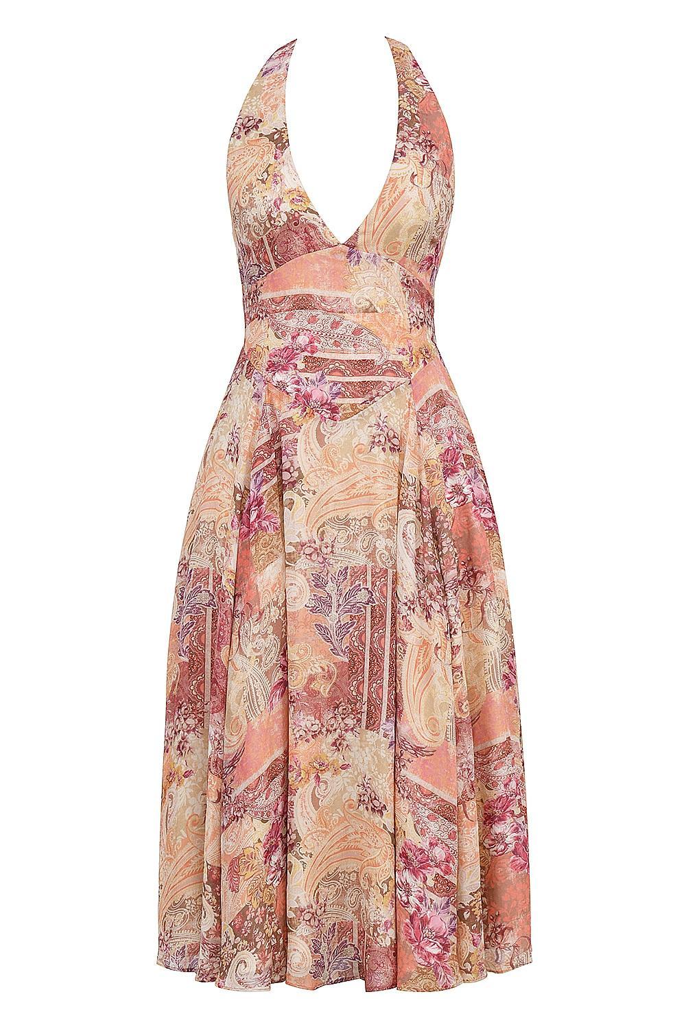 Solada Paisley Patchwork Print Georgette Halter Sundress Product Image