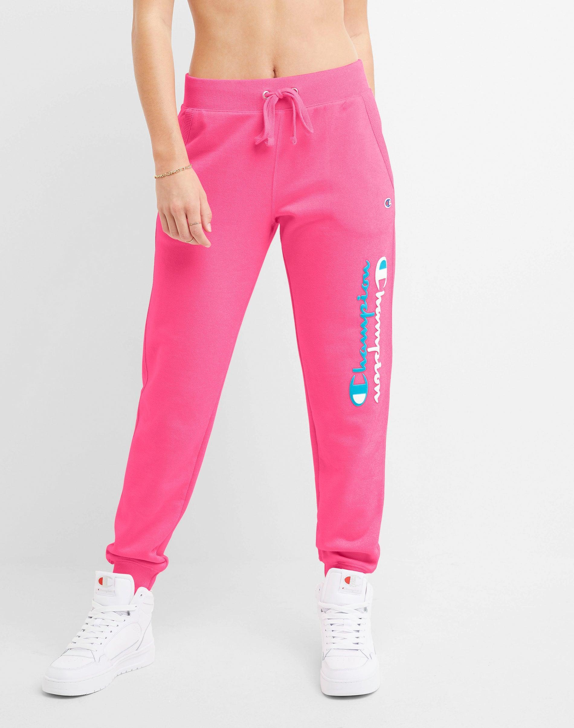 Womens Champion Powerblend Joggers, Mirrored Script Logo, 29 Joyful Pink 2XL Product Image