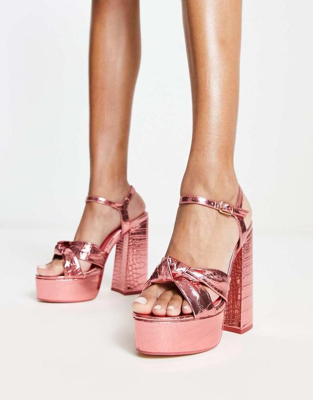 Public Desire Exclusive Kiss platform heeled sandals in pink metallic Product Image