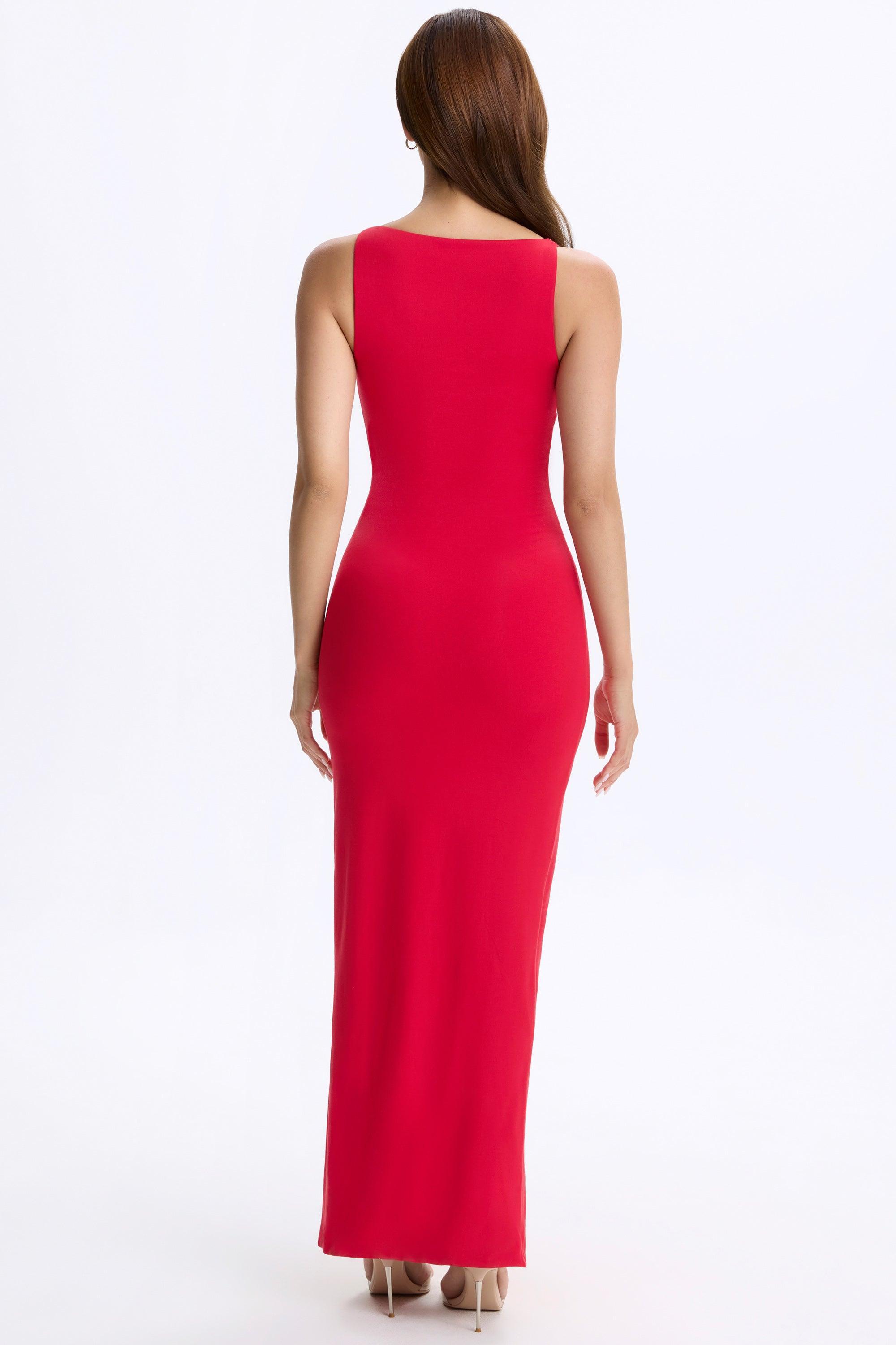 Plunge Cut-Out Maxi Dress in Cherry Red Female Product Image