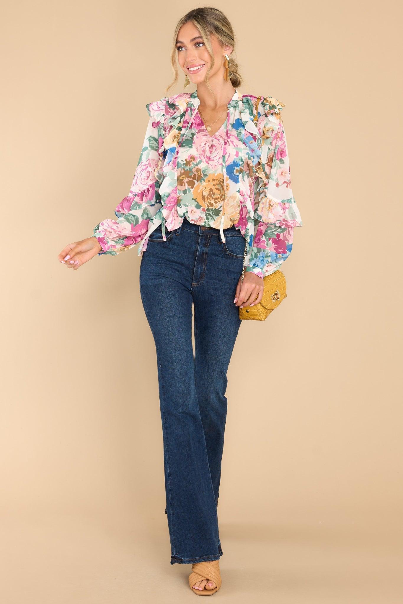 Aura Boldest Bloom Ivory Floral Print Top Product Image