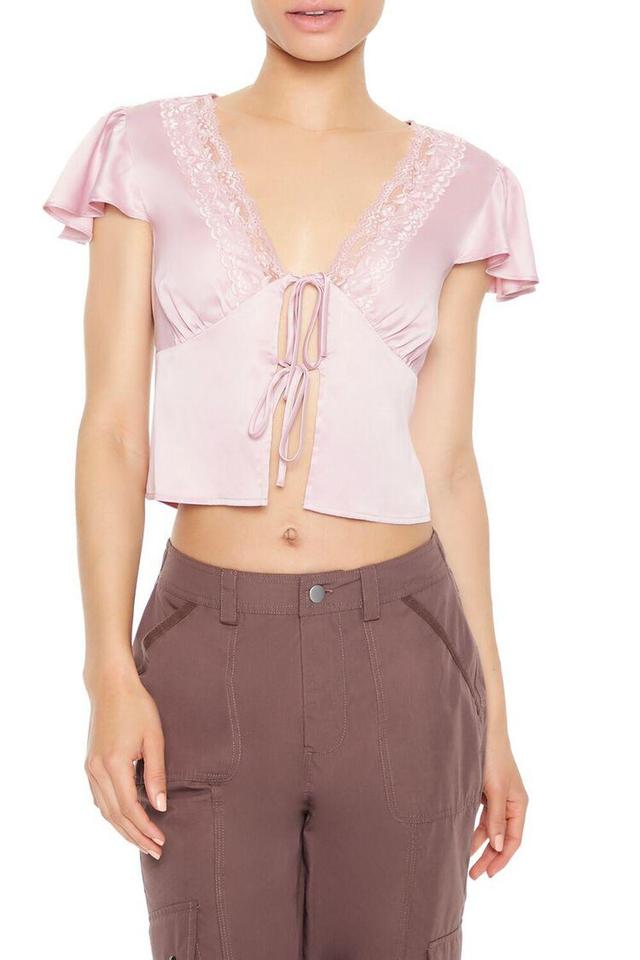 Satin Split-Hem Bow Crop Top | Forever 21 Product Image