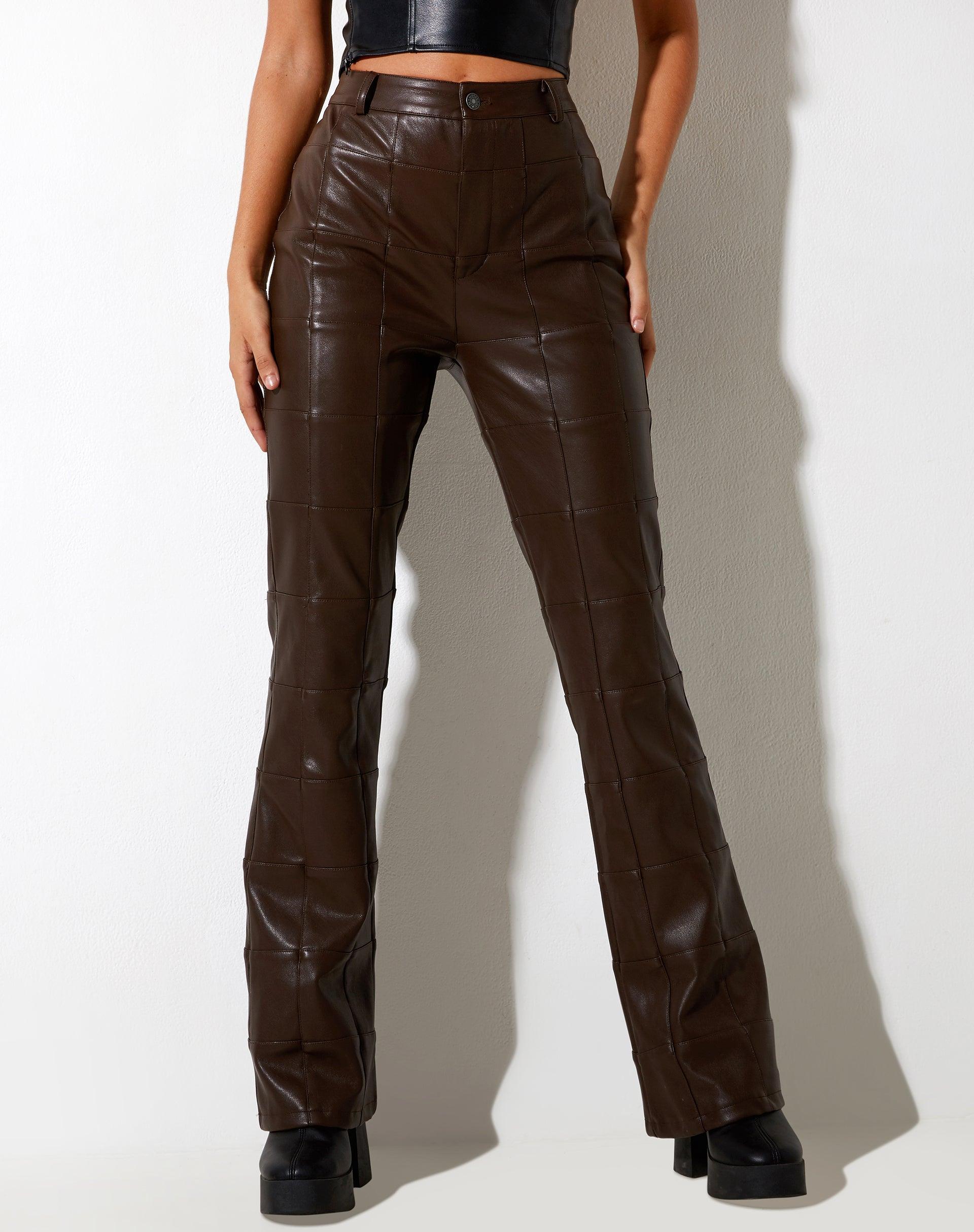 Zolo Trouser in PU Patchwork Choco Brown Product Image