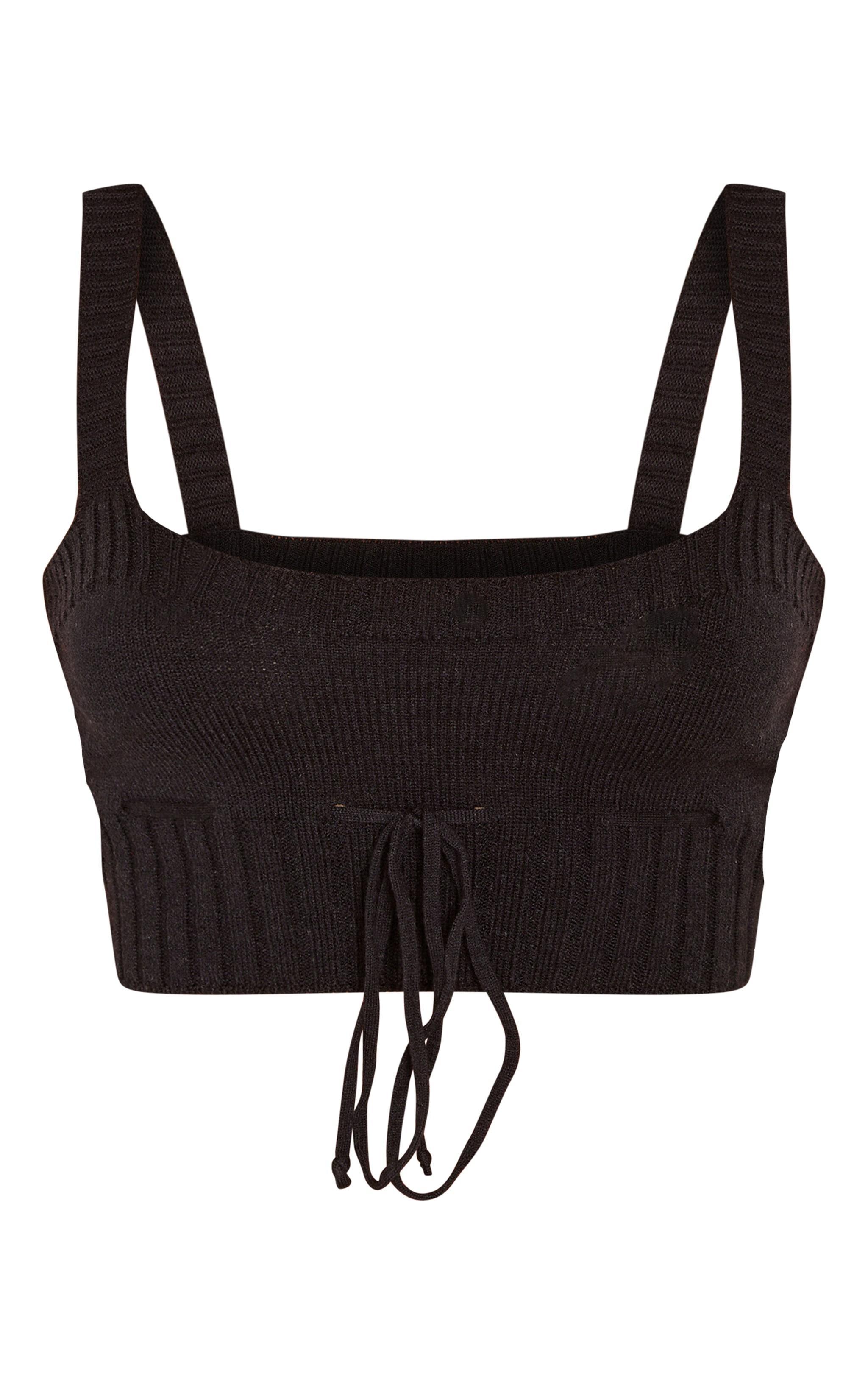 Petite Black Knitted Strappy Tie Front Crop Top Product Image