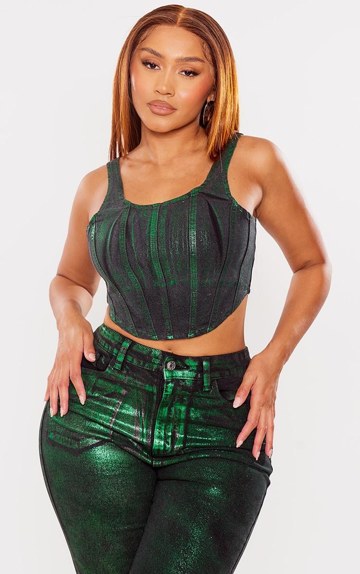 Shape Green Denim Metallic Corset Top Product Image