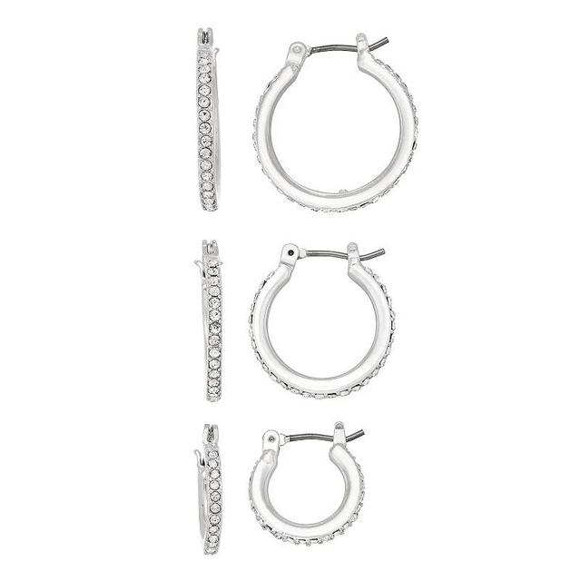 Nine West Silver Tone Crystal Hoop Earring Set, Womens Product Image