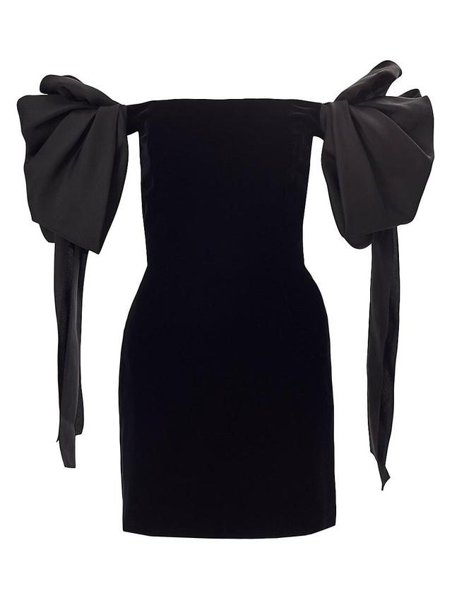 Womens Velvet Off-The-Shoulder Bow Minidress Product Image