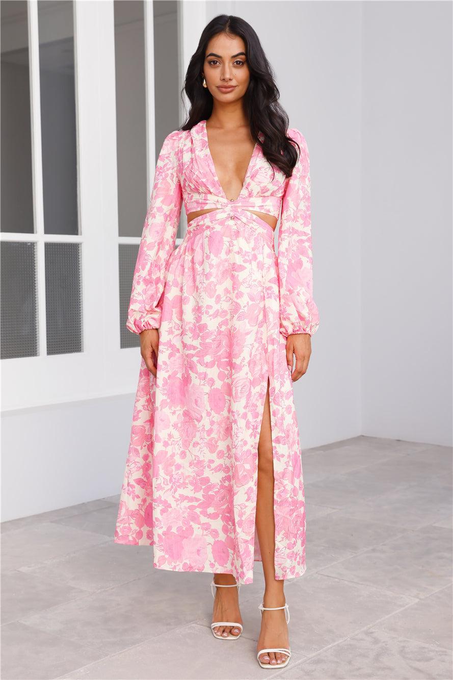 Sorbet Days Long Sleeve Midi Dress Pink Product Image