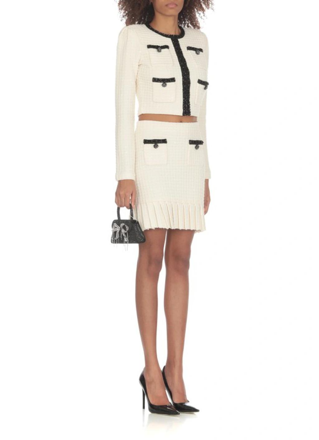 Textured Knit Mini Skirt In White Product Image