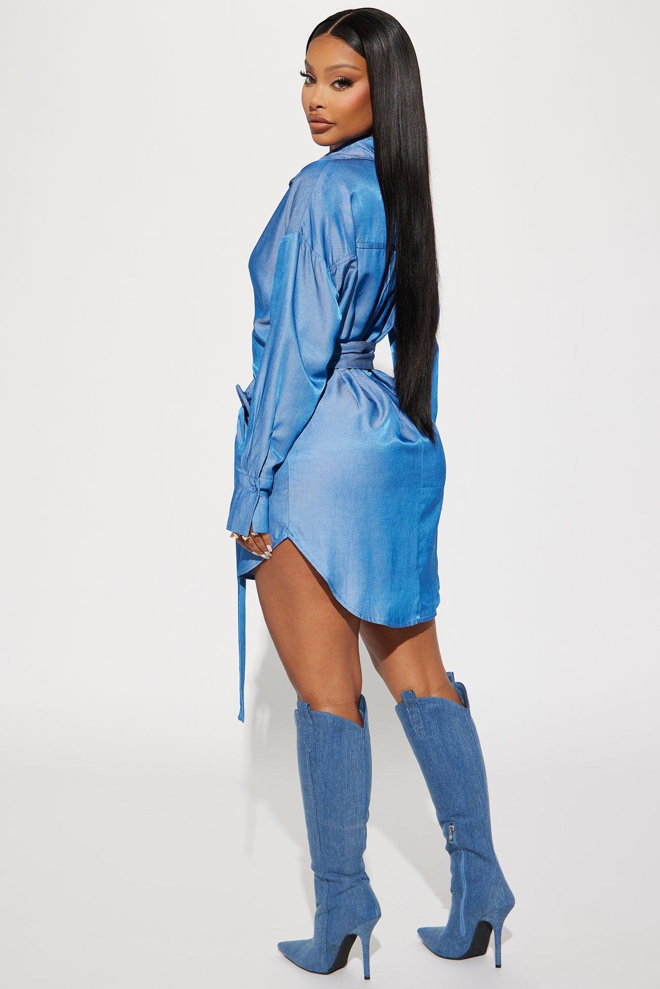 Amina Mini Shirt Dress - Blue Product Image