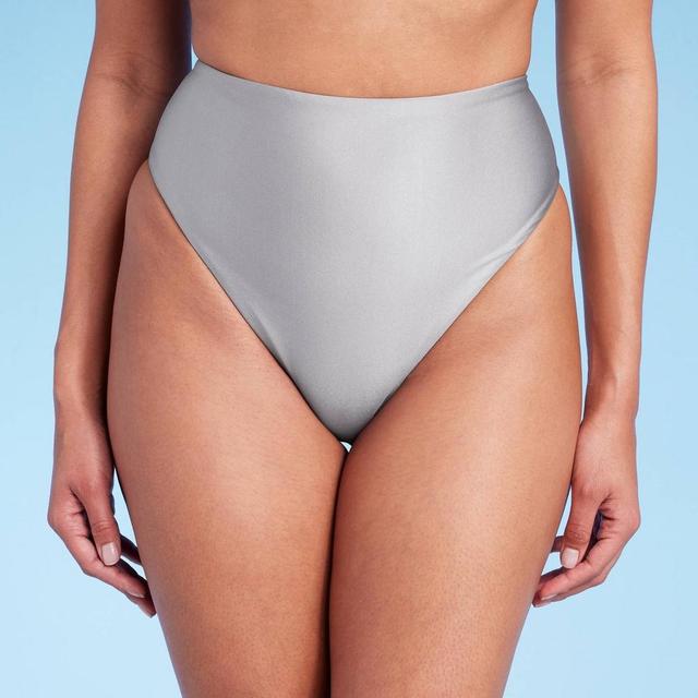 Womens High Waist High Leg Cheeky Bikini Bottom - Shade & Shore Silver Shine M Product Image