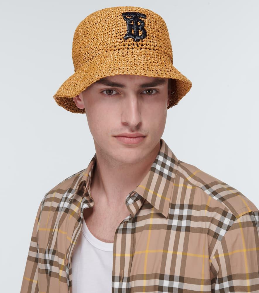 BURBERRY Neutral Logo Embroidery Braided-raffia Bucket Hat In Neutrals Product Image