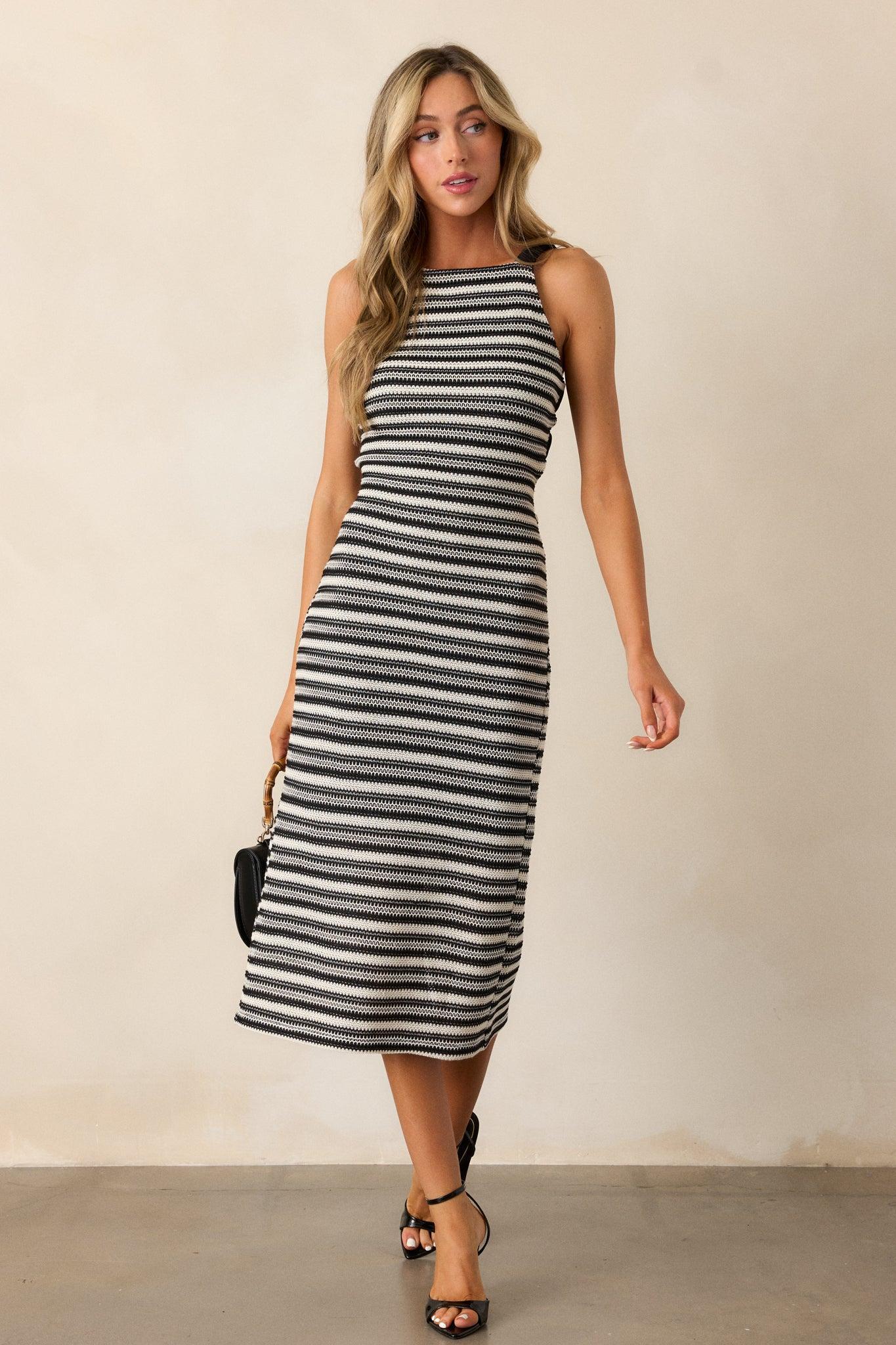 Flirty Vibes Black Stripe Knit Midi Dress Product Image