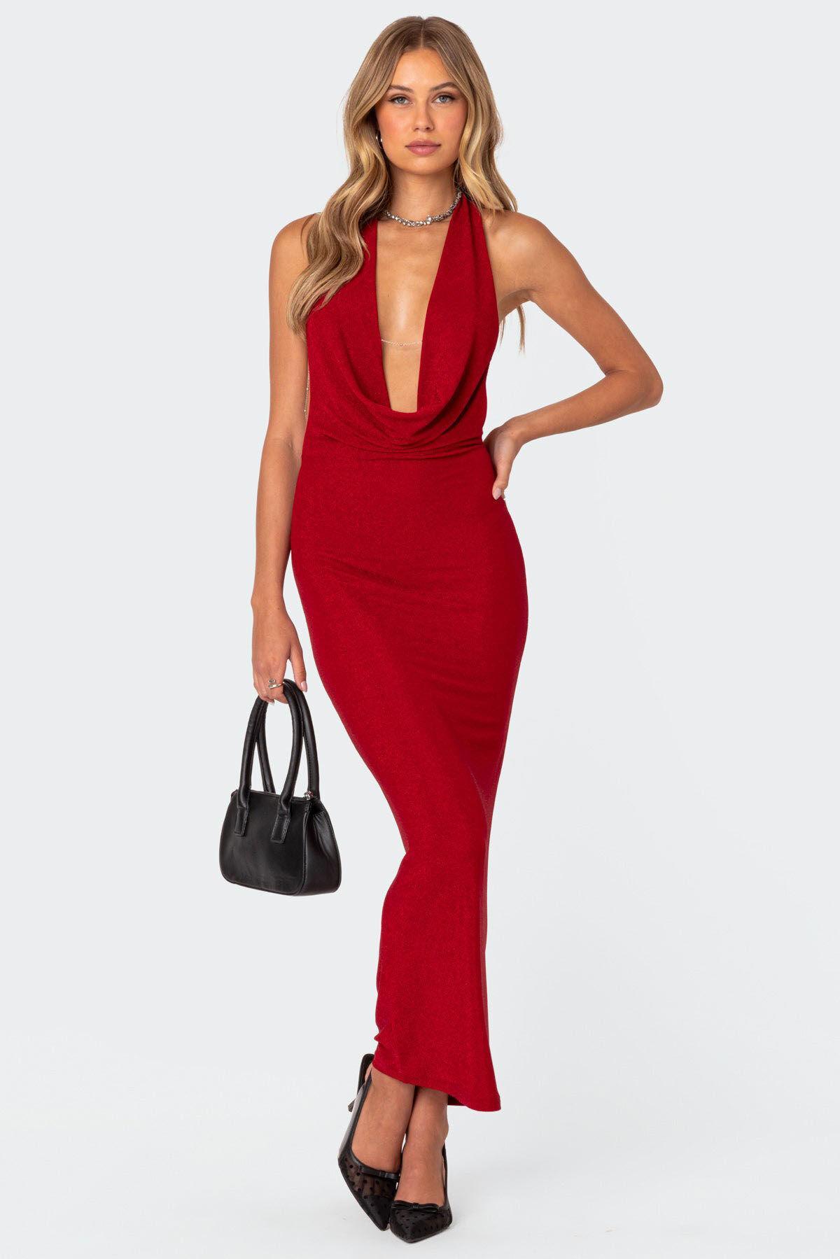 Edikted Women's Cowl Neck Open Back Maxi Dress product image