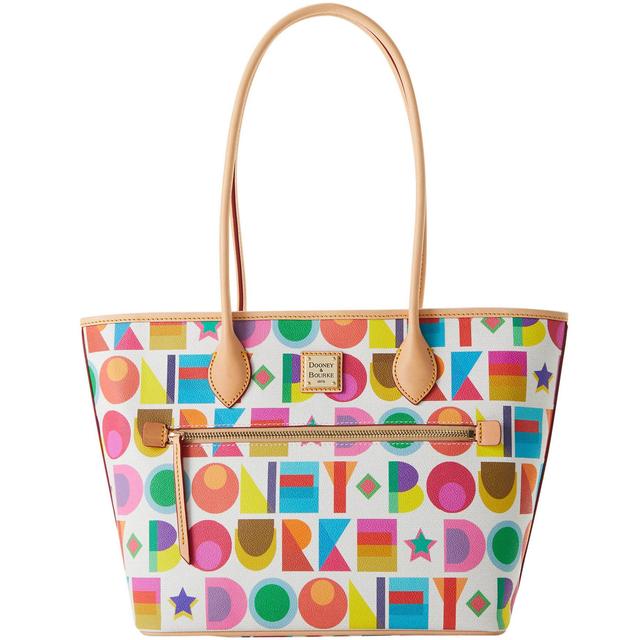 Dooney & Bourke Womens Art Deco Coated Cotton Tote Shopping Bag in White Product Image