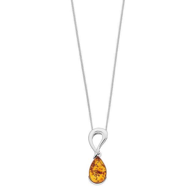 Sterling Silver Amber Teardrop Pendant Necklace, Womens Product Image