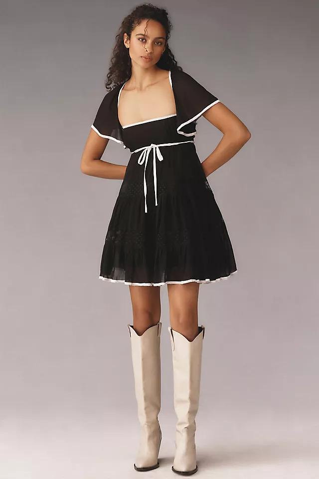 Maeve Flutter-Sleeve Bow Babydoll Mini Dress Product Image