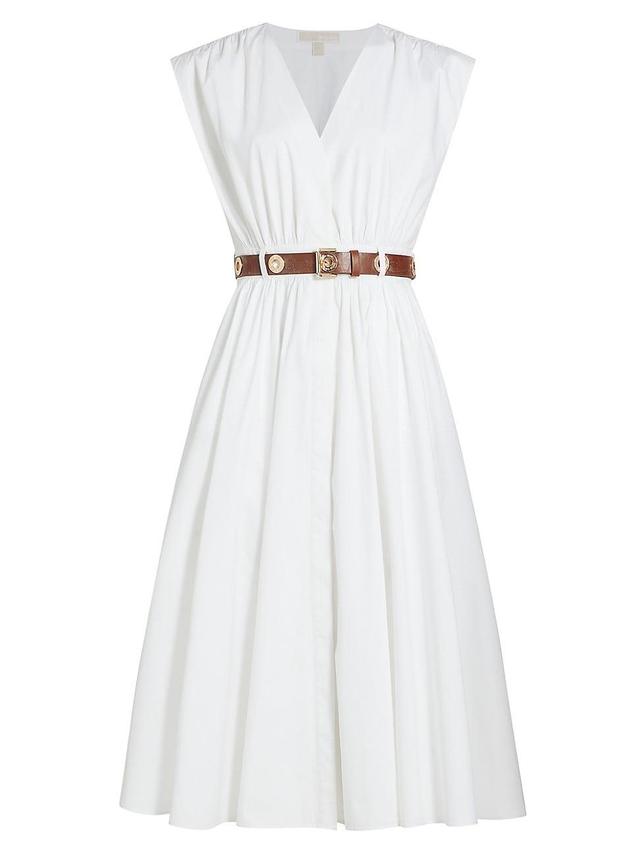 Womens Stretch-Cotton Poplin Belted Midi-Dress Product Image