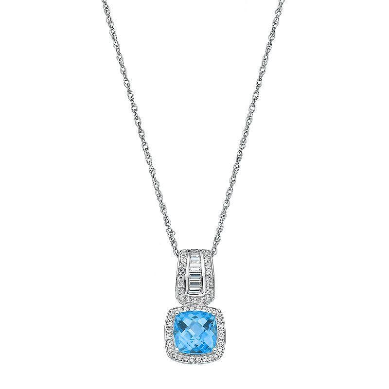 Sterling Silver Blue Topaz & Lab-Created White Sapphire Halo Pendant, Womens Product Image