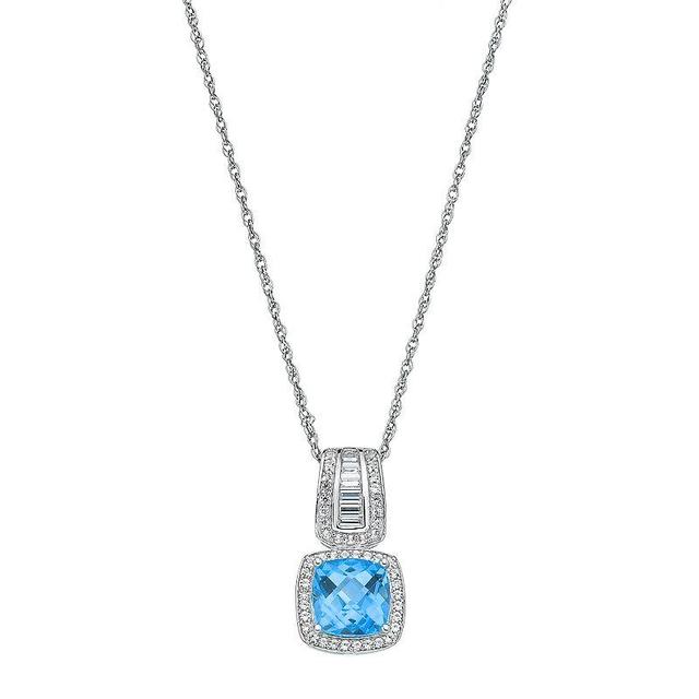 Sterling Silver Blue Topaz & Lab-Created White Sapphire Halo Pendant, Womens Product Image