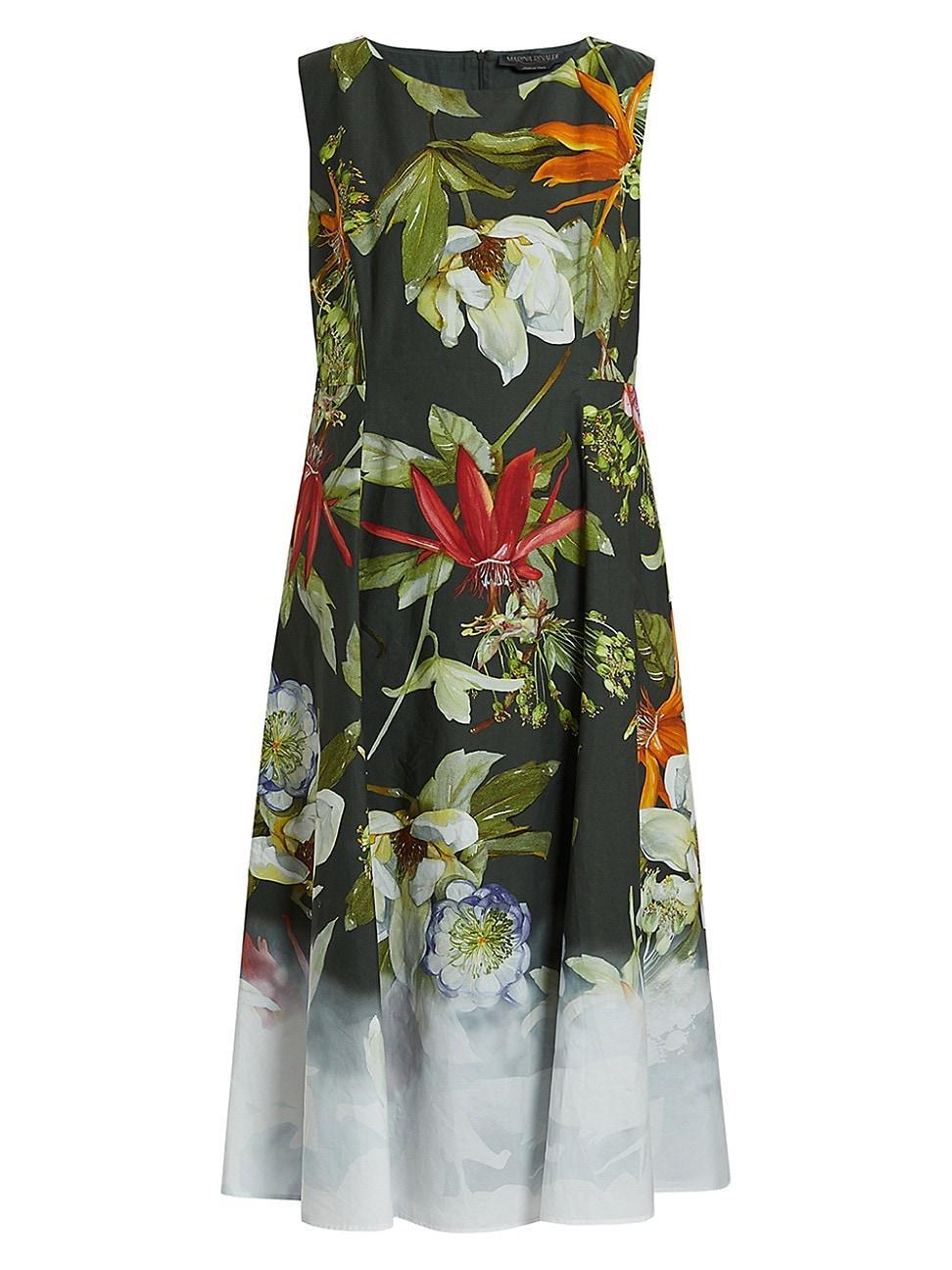 Marina Rinaldi Trento Placed Floral Sleeveless Cotton Poplin Dress Product Image