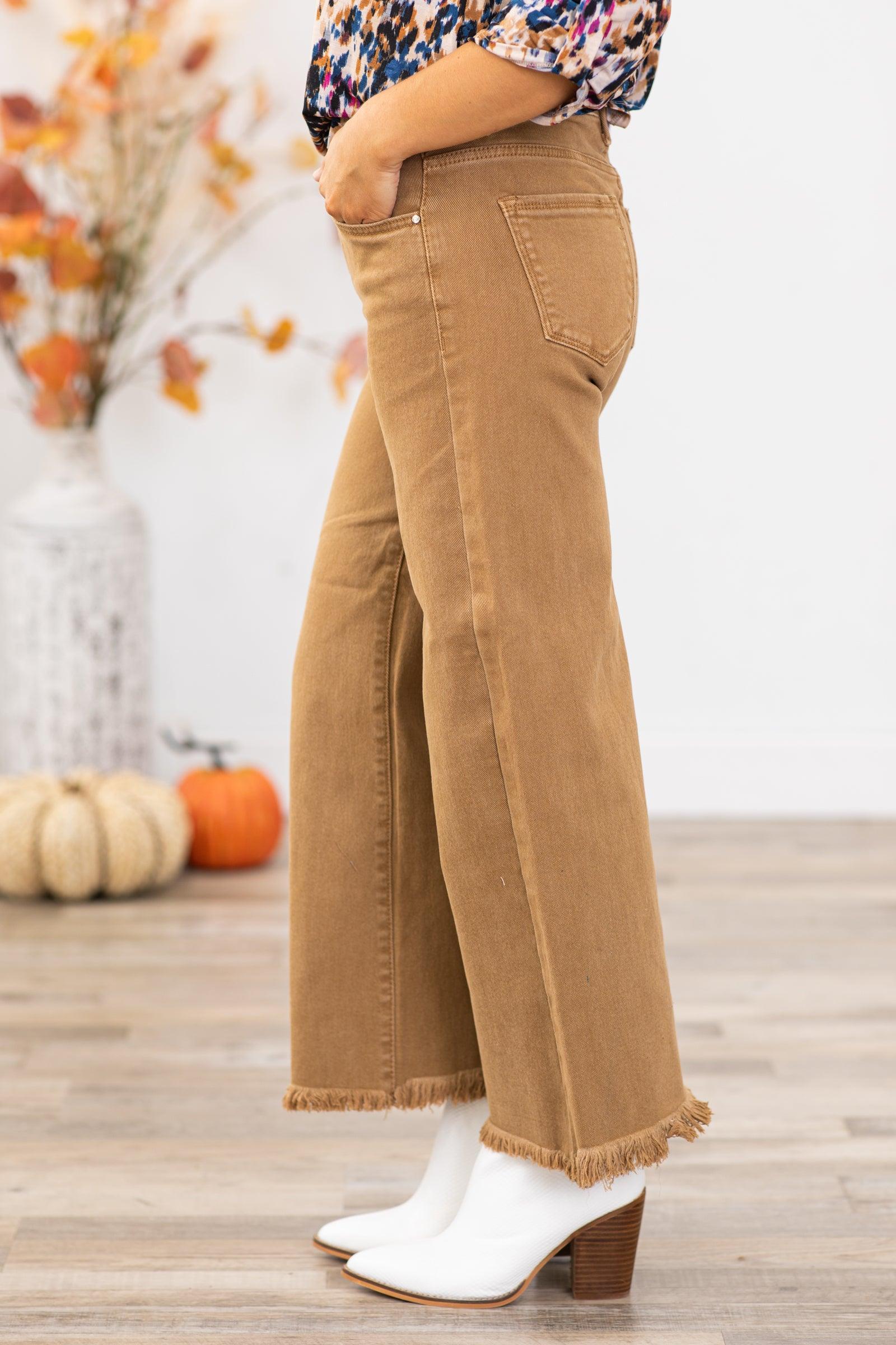 Risen Taupe Wide Leg Tummy Control Jeans Product Image