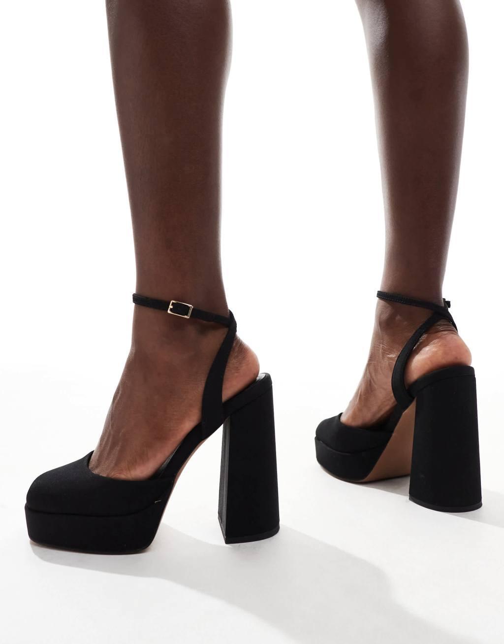 ASOS DESIGN Wide Fit Pressure platform high heel shoes in black Product Image