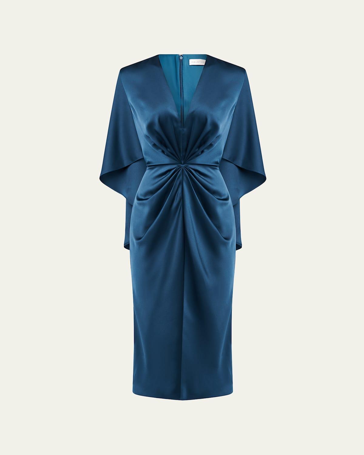 Womens Tomi Satin V-Neck Cape Midi-Dress Product Image