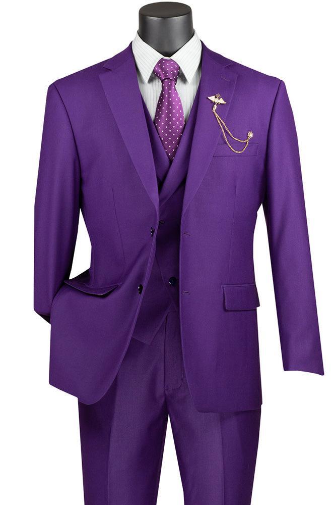 Purple Modern Fit 3 Piece Suit with Vest and Elastic Waist Band Pants Product Image