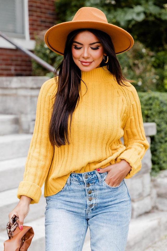 Letting You Go Mustard Chenille Turtleneck Sweater Product Image